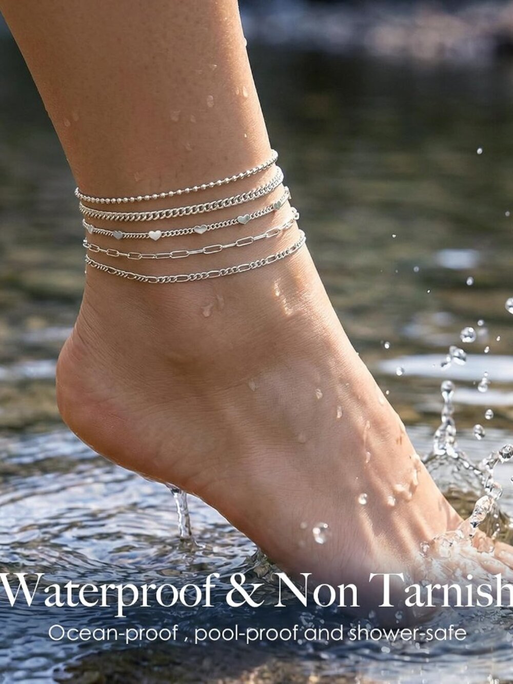 Extra Large Anklets for Women Waterproof, 14K Gold Plated Stack Anklets for Wome - Picture 3 of 6